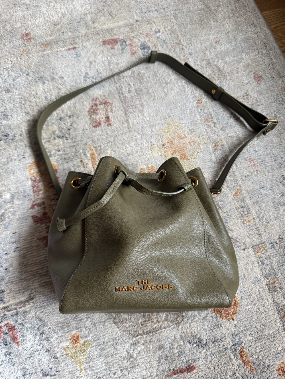 Marc Jacobs Olive Green Pebbled Leather Drawstring Crossbody
